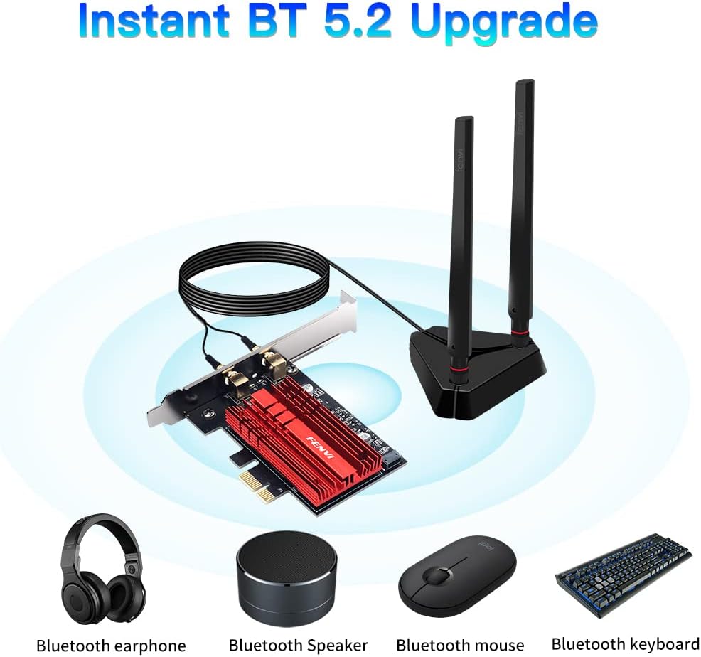WiFi 6E PCI-E Network Card Tri-Band BT5.2 Wireless Gigabit 802.11ax MU-MIMO PCIe WiFi Adapter with High Gain Antenna Pack of 2 E668368
