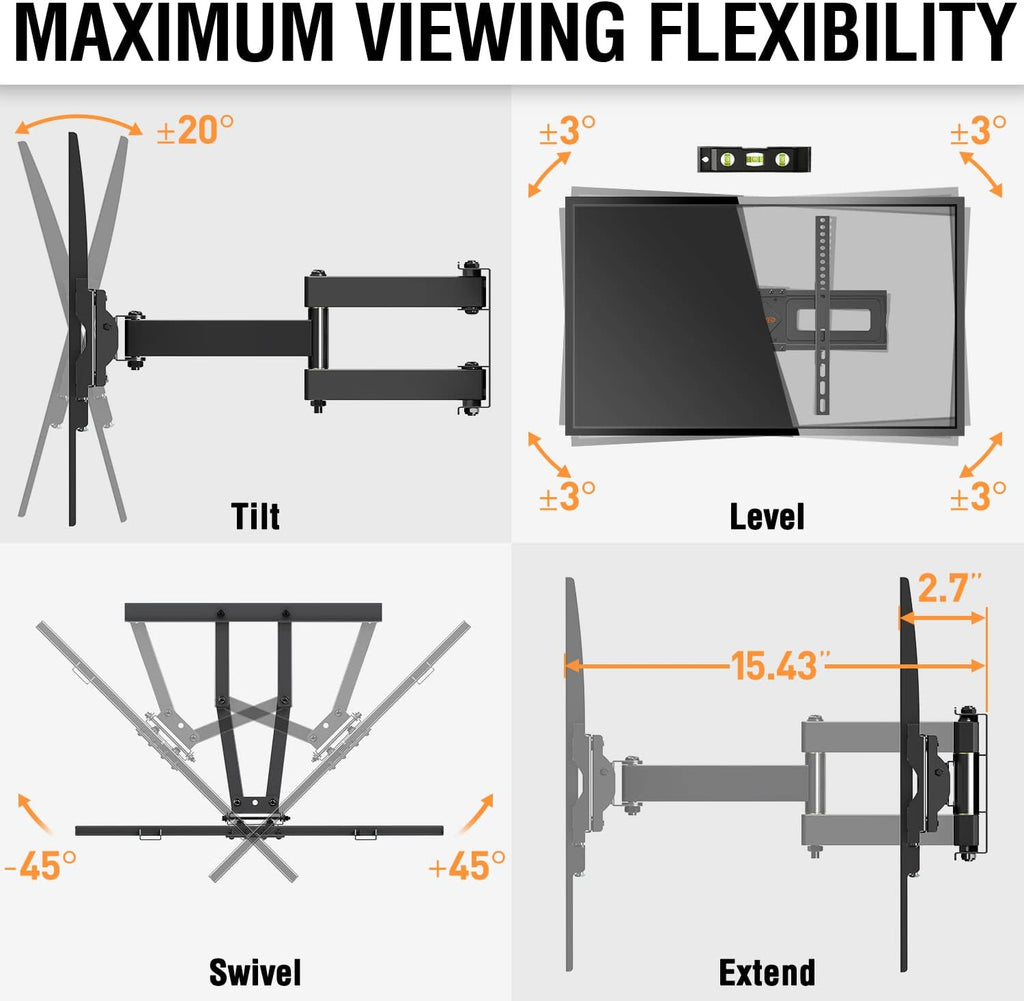 TV Wall Mount Swivel and Tilt Full Motion, Dual Arms, Max VESA 600x400mm, 99 lbs, Pack of 2 O877424