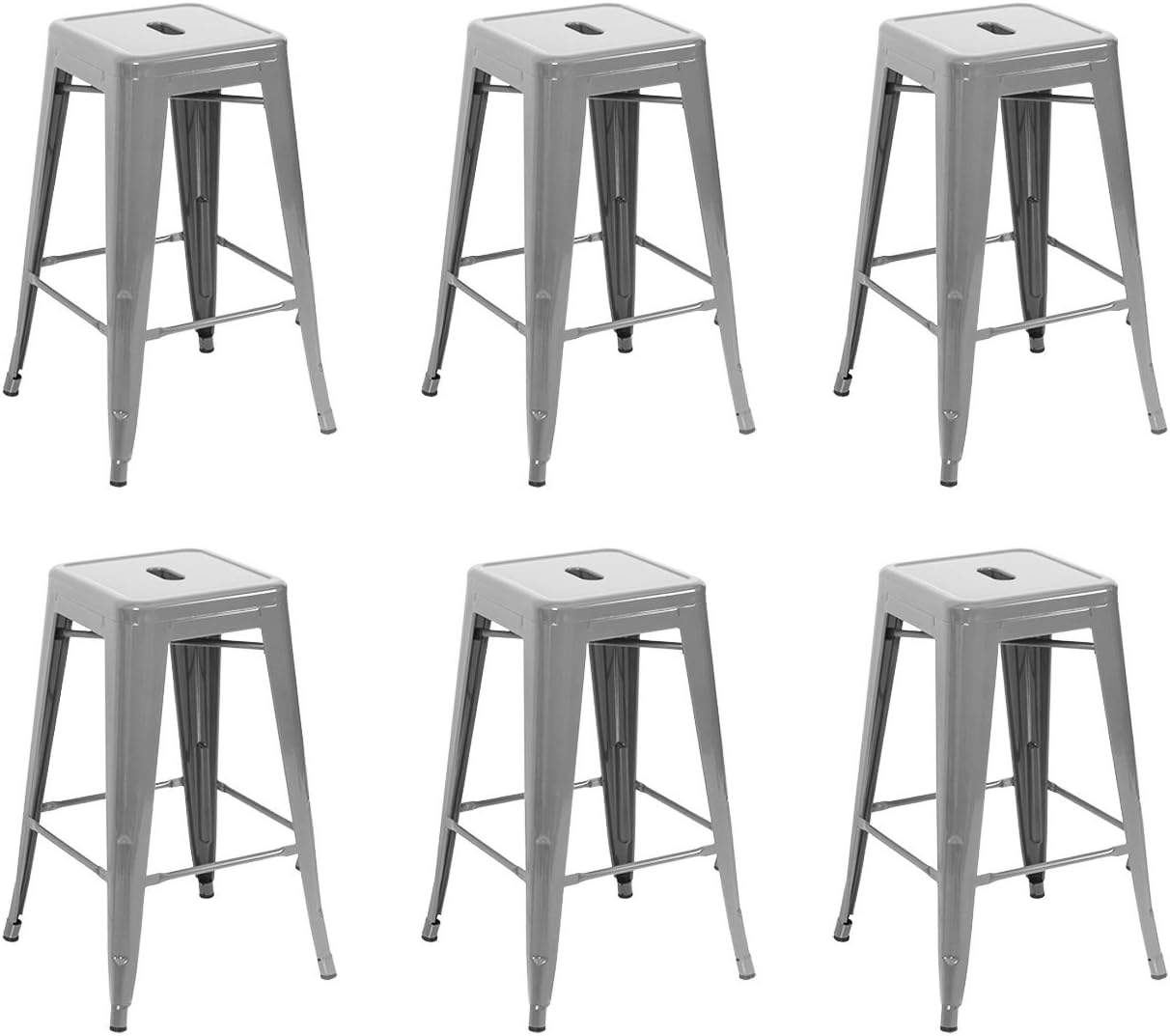 Metal Stackable Dining Chairs, Set of 6, Silver U355497