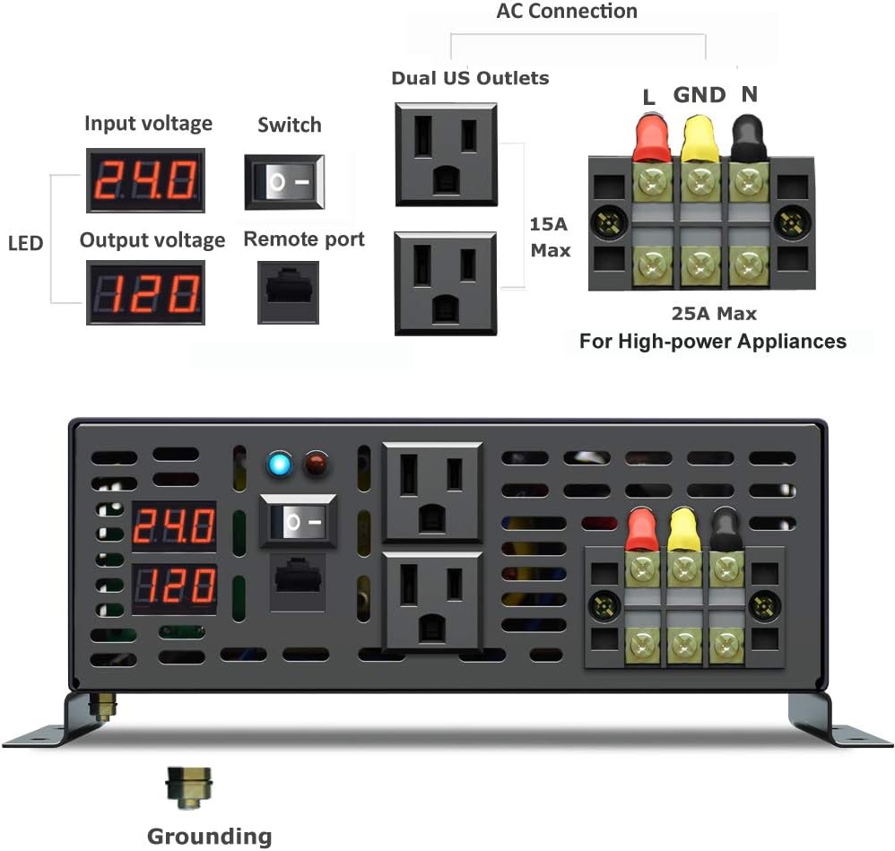 800Watt 12V DC to 110V 120V Power Inverter with Remote Control Dual AC Outlets O59922
