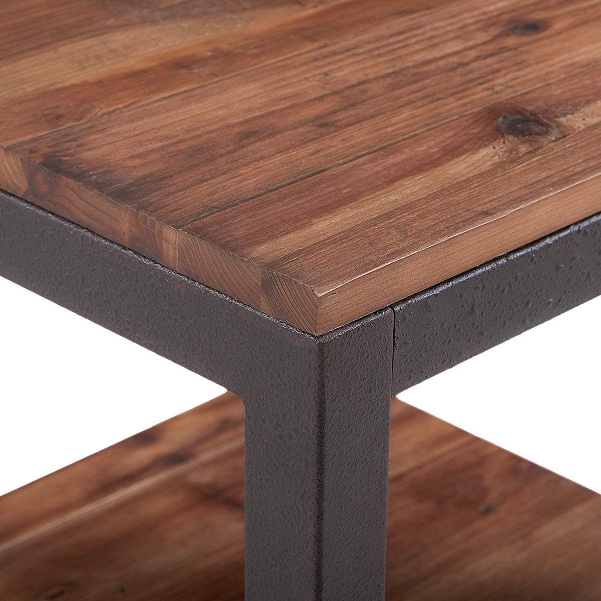 Vintage Industrial Side End Table with Storage Shelf, Reclaimed Wood, Rustic Brown Metal Frame K69637