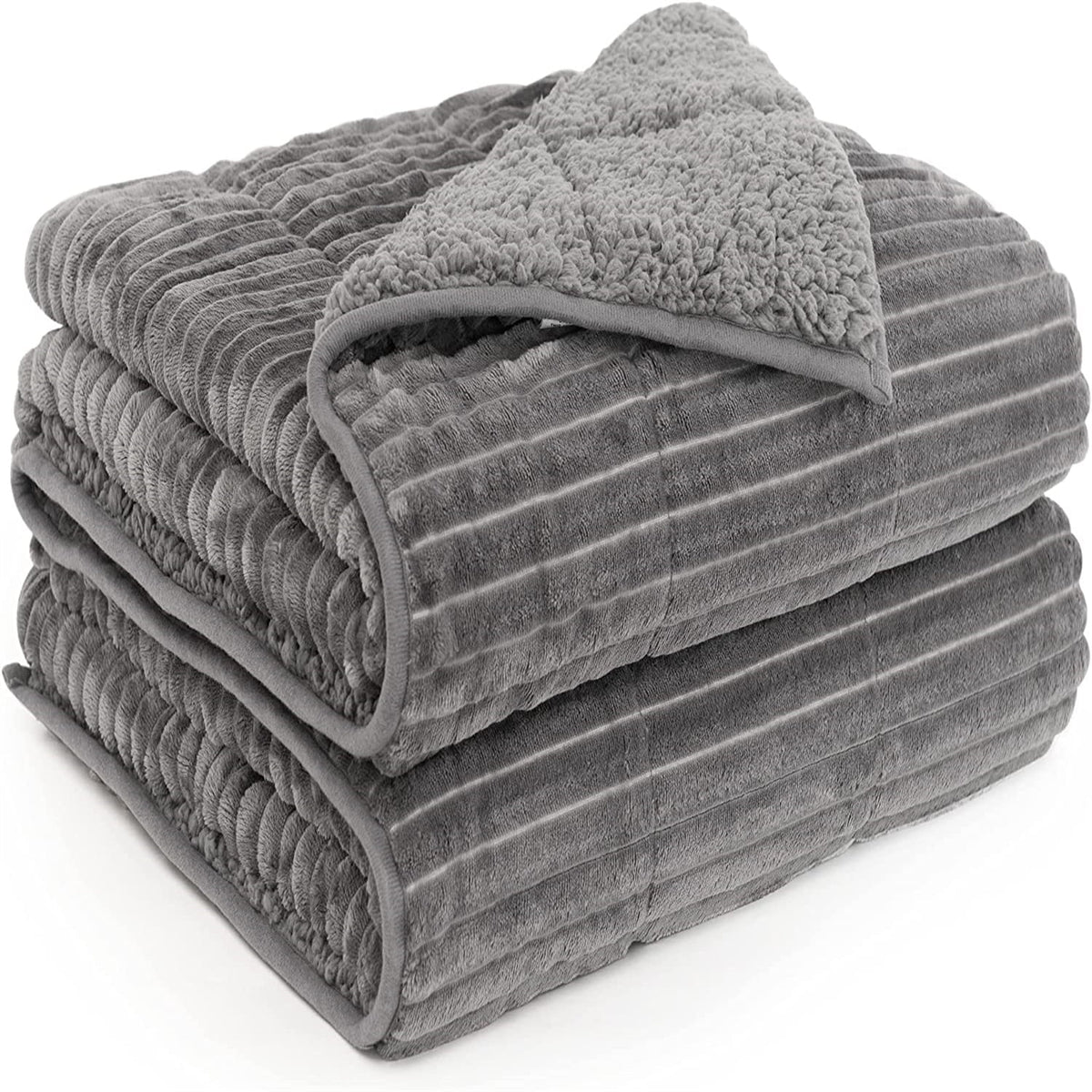 Gray Sherpa Fleece Weighted Blanket Queen Size 15lbs 60"x80" H449