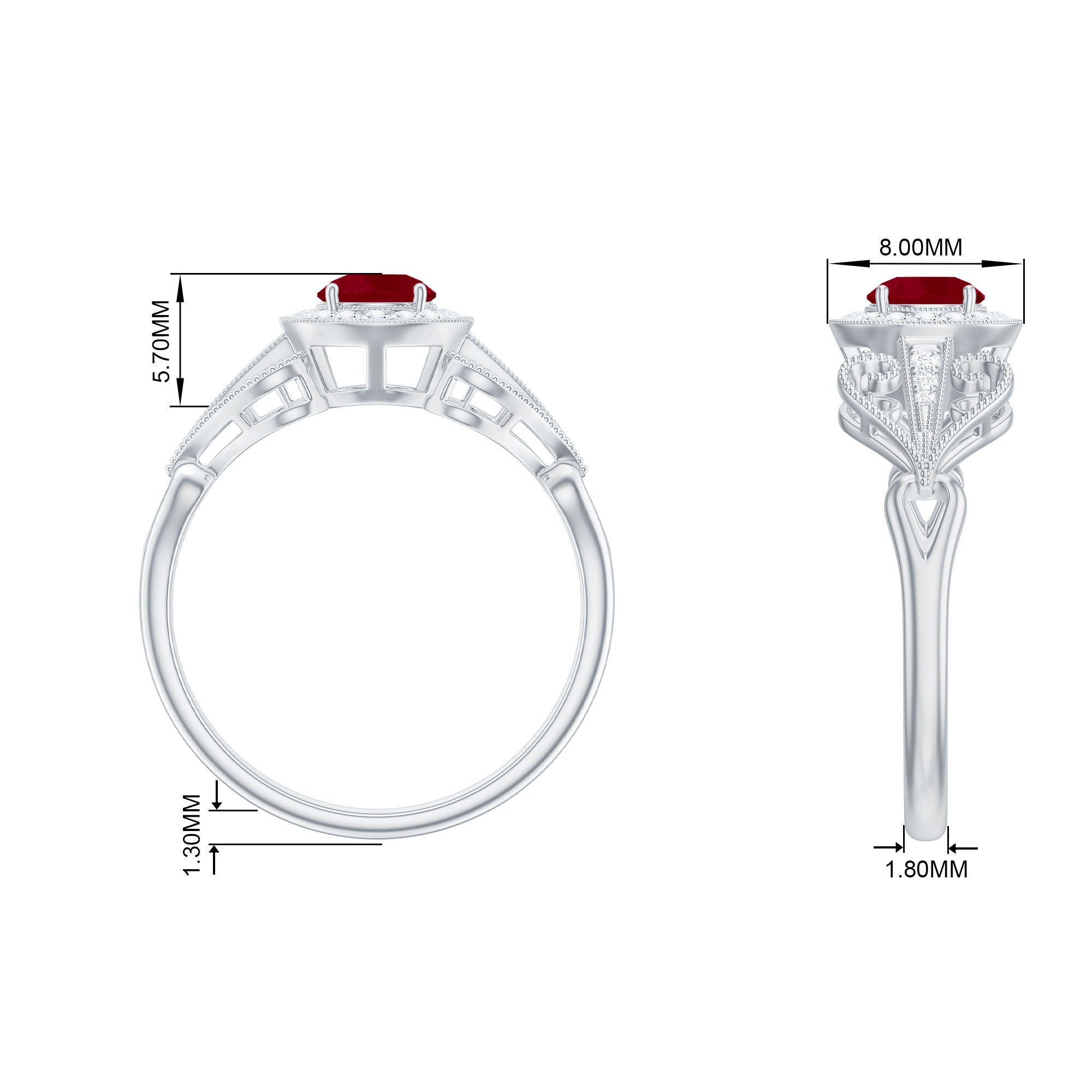 Ruby and Diamond Engagement Ring, 925 Sterling Silver I130843