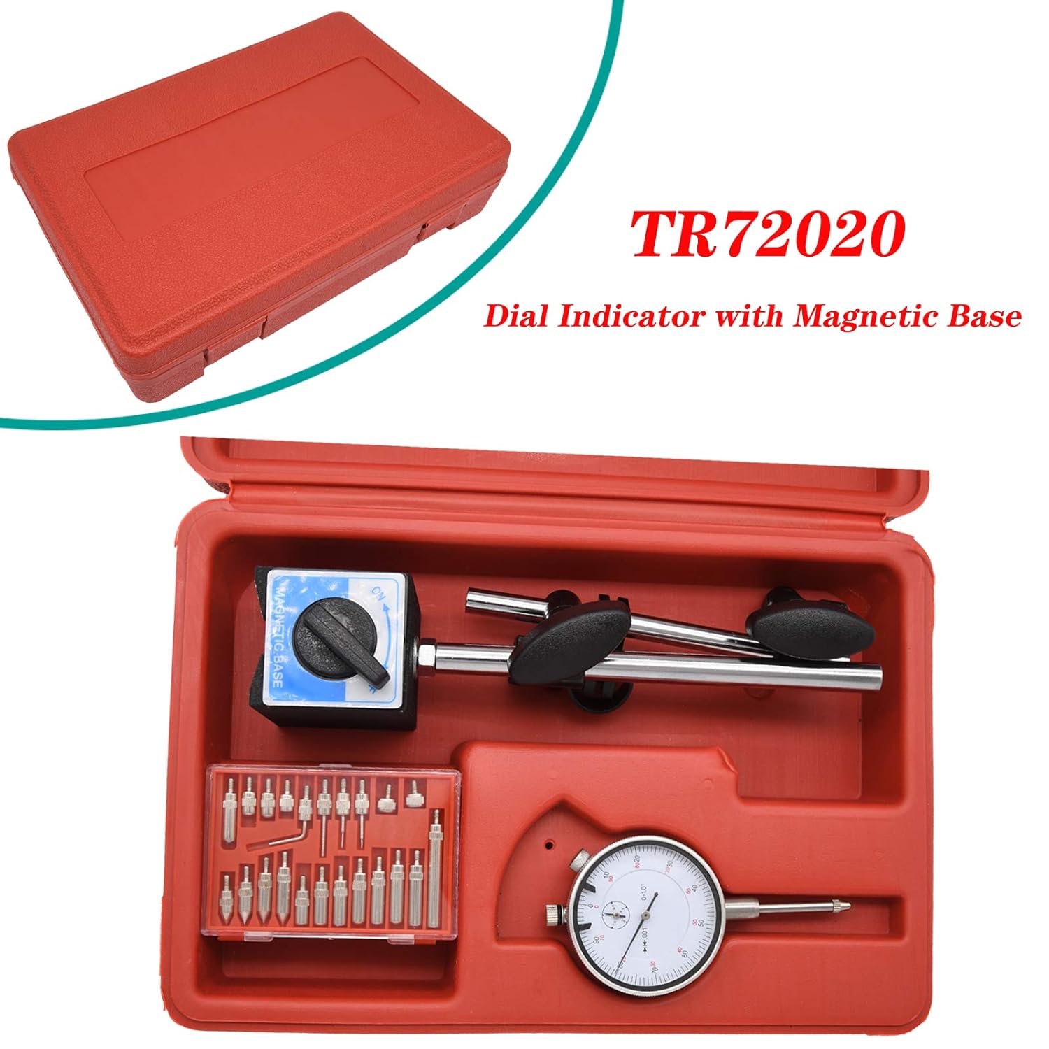 Dial Indicator with Magnetic Base, Long Arm 0-10mm Tester Gage Gauge 0.01mm V877