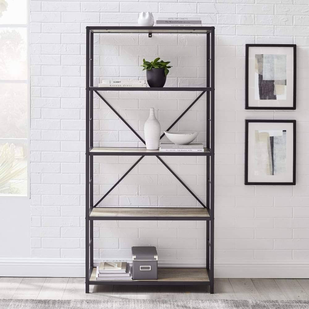 Rustic Metal and Wood Media Bookshelf S158938