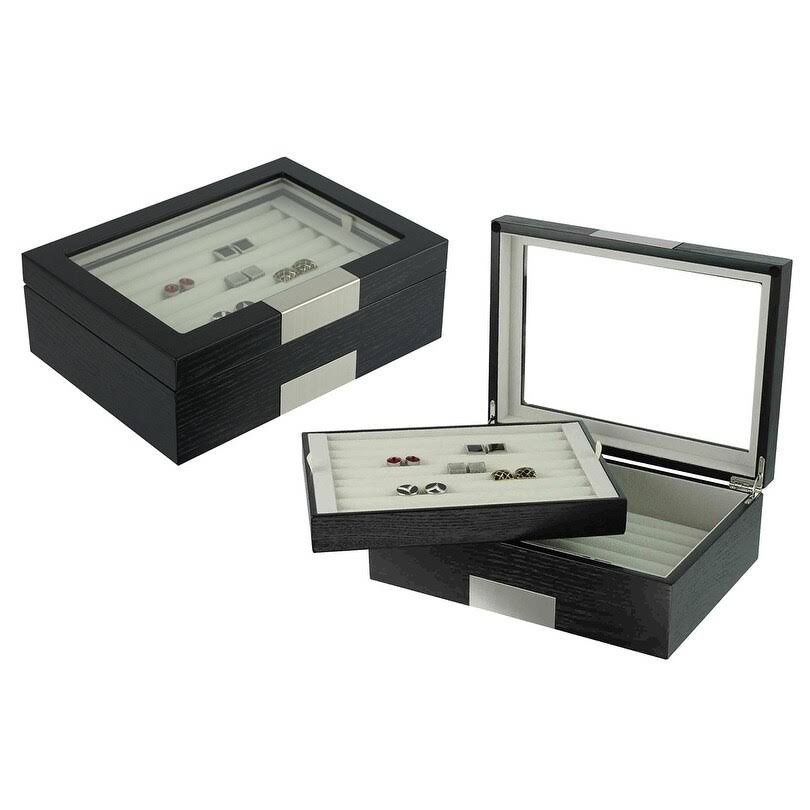 Black Double Layer Cuff Link Case D591810