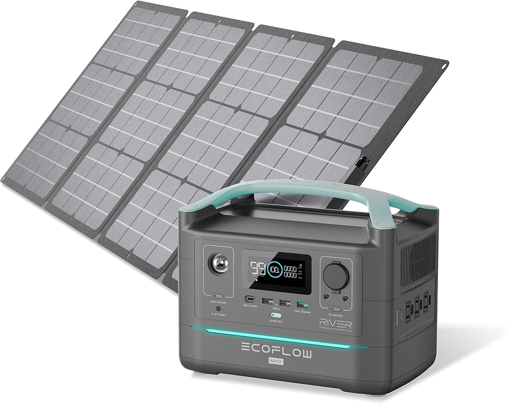 Portable Power Station 576Wh with 110W Solar Panel, 3 600W AC Outlets F338