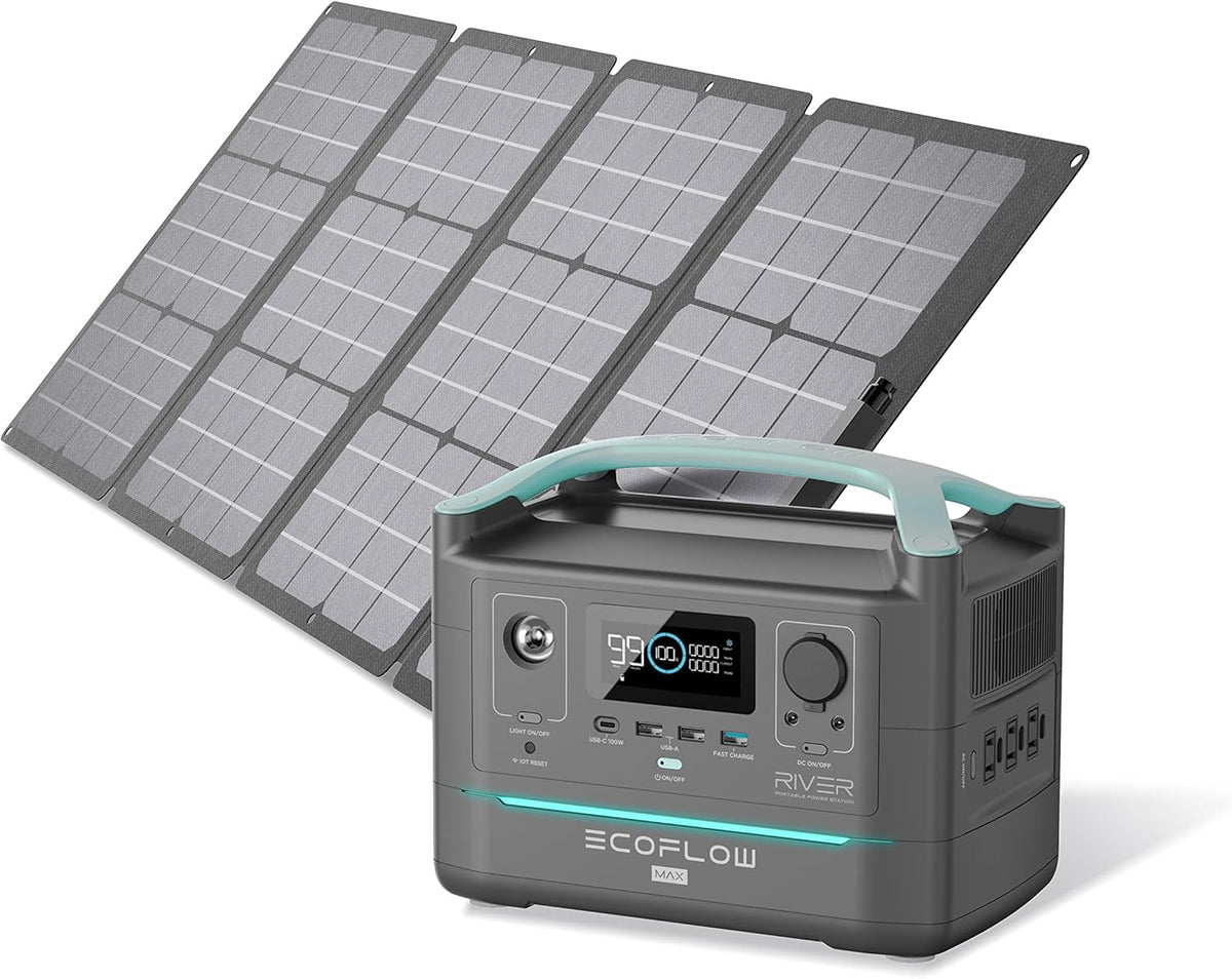 Portable Power Station 576Wh with 110W Solar Panel, 3 600W AC Outlets F338