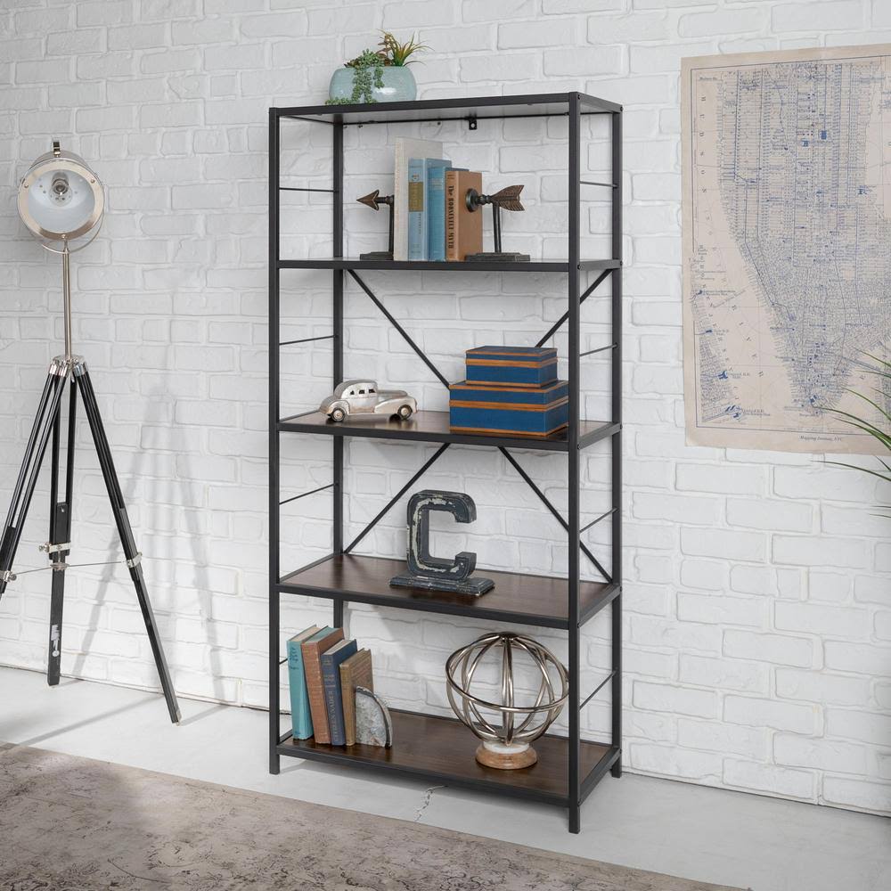 Rustic Metal and Wood Media Bookshelf S158938