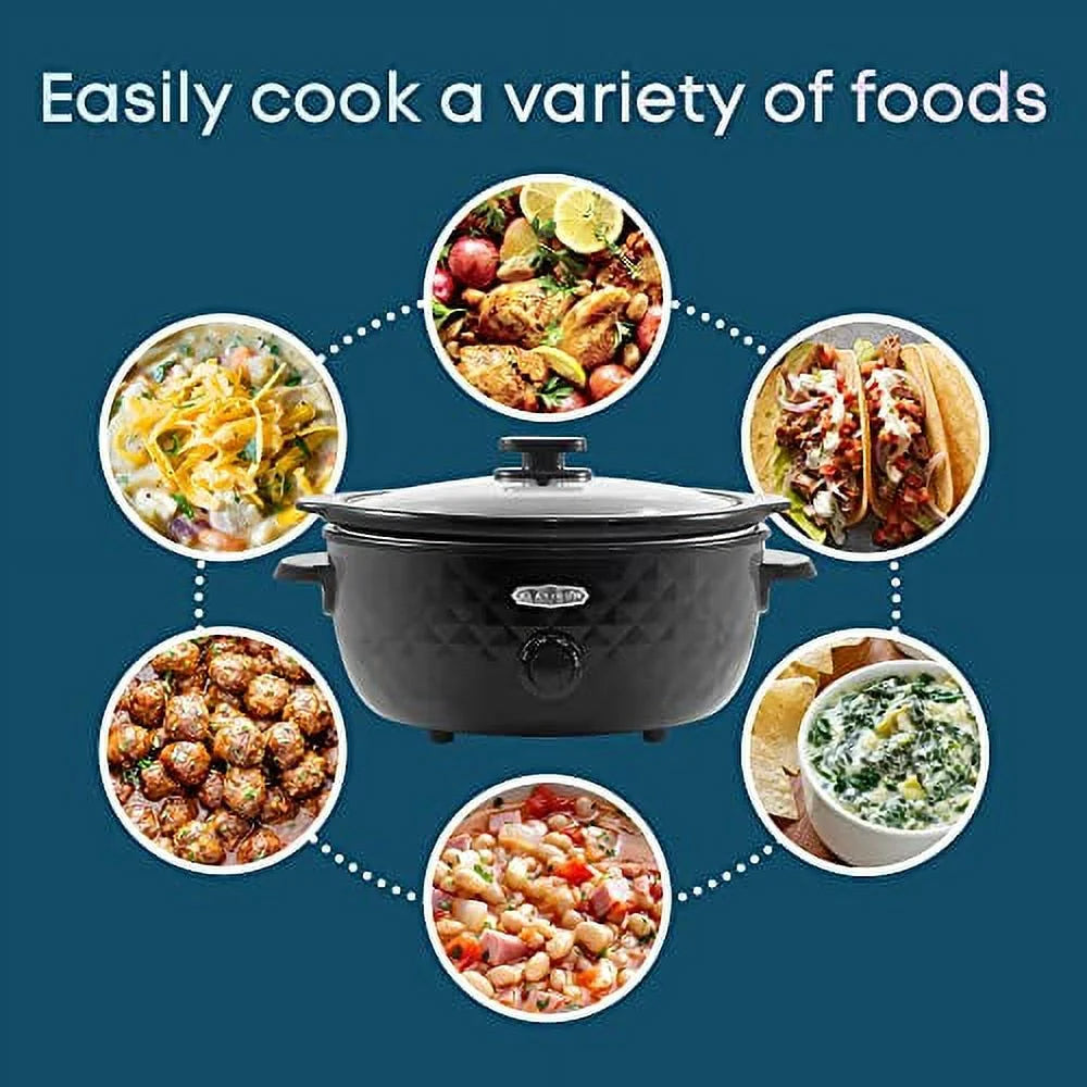 6 Quart Charcoal Black Slow Cooker with Stoneware Pot T2035