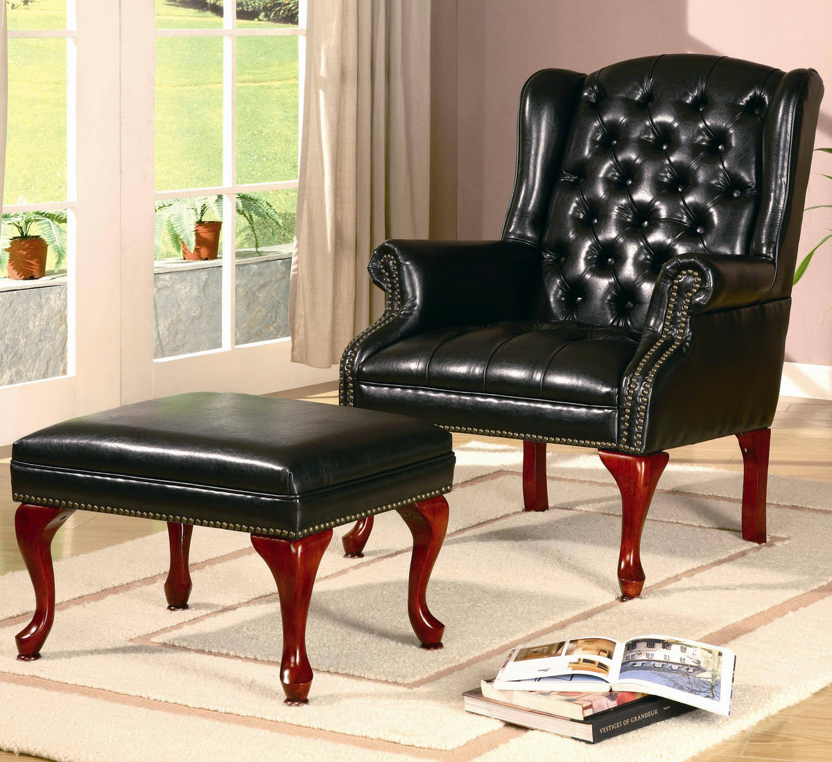 Wing Back Button Tufted Chair and Ottoman C6583