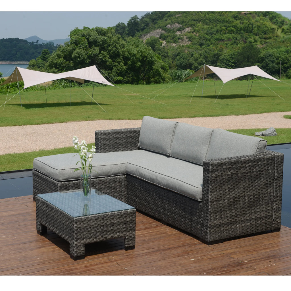 3 Pcs L-Shaped Outdoor Wicker Convertible Sectional Set with Tea Table Z25682