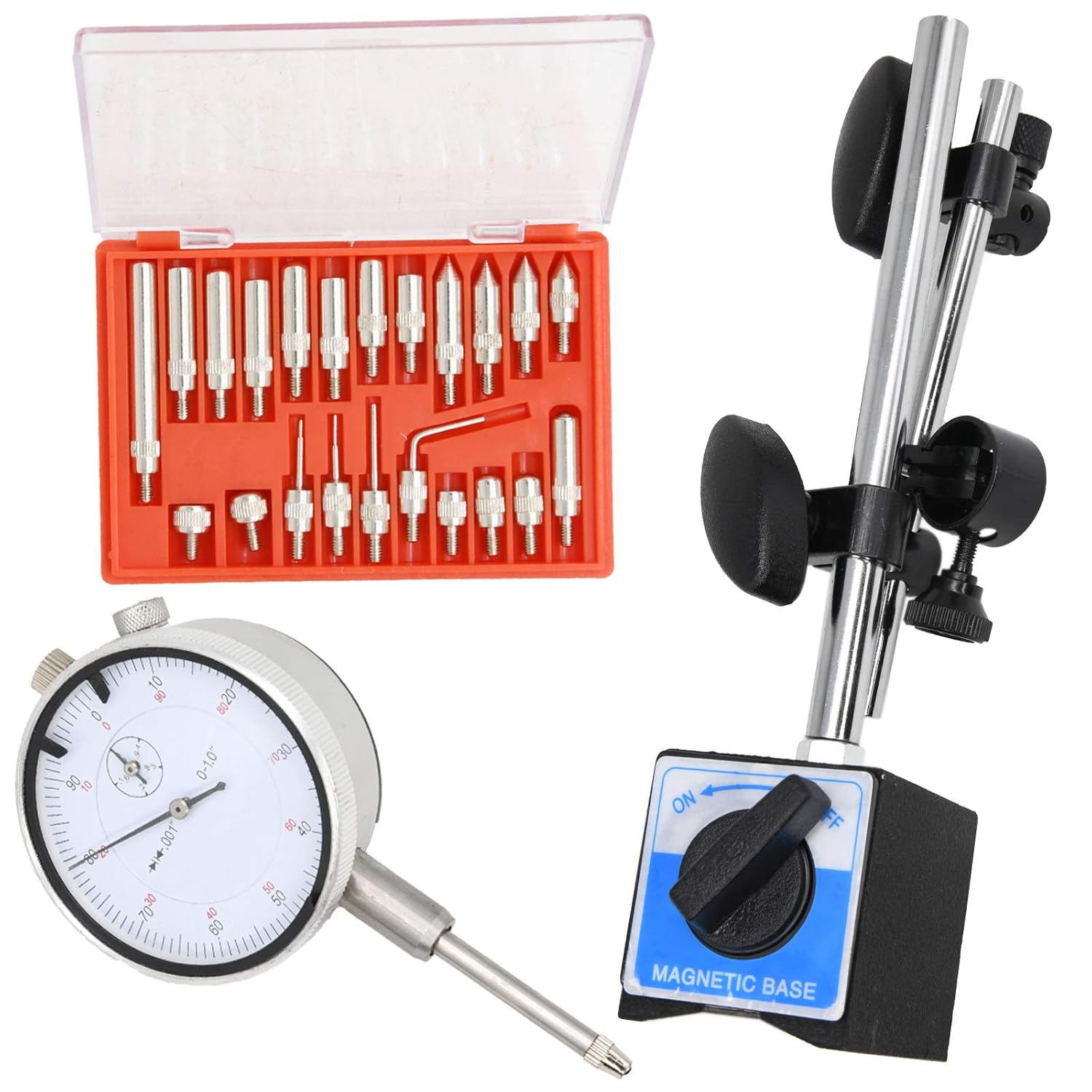 Dial Indicator with Magnetic Base, Long Arm 0-10mm Tester Gage Gauge 0.01mm V877