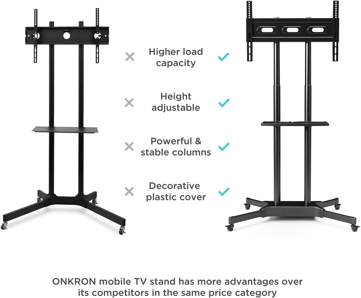 Mobile TV Stand Rolling TV Cart for 40 to 65 Inch LCD LED TV Screens with Wheels Shelves Z621