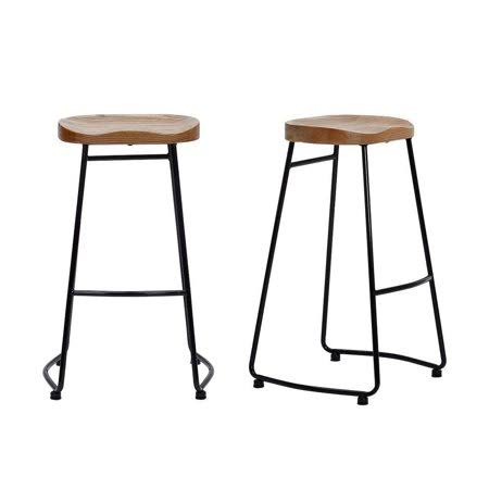 Black Metal Backless Bar Stool with Wood Seat (Set of 2) P58852