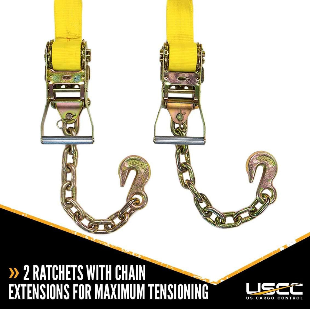 Side Mount Wheel Net with Cam Buckle, Two Ratchets and Chain Extensions, Polyester Webbing I2010