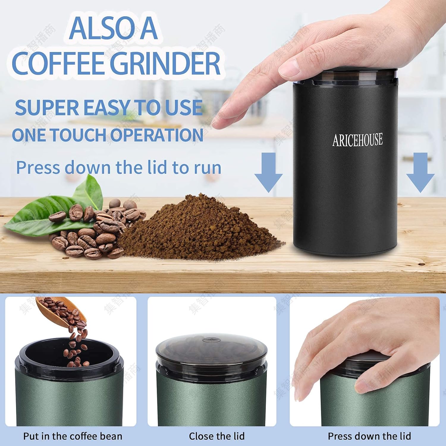 Black Electric Herb Grinder with Stainless Steel Blade, Pack of 2 A56735