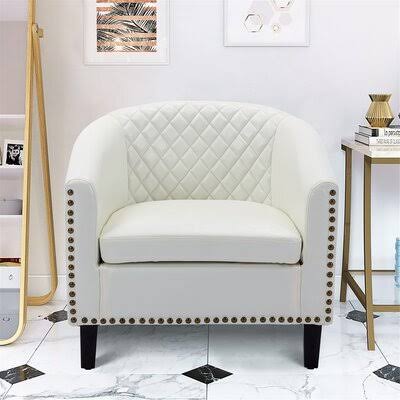 Black PU Leather Barrel Chair with Solid Wood Legs Z39508