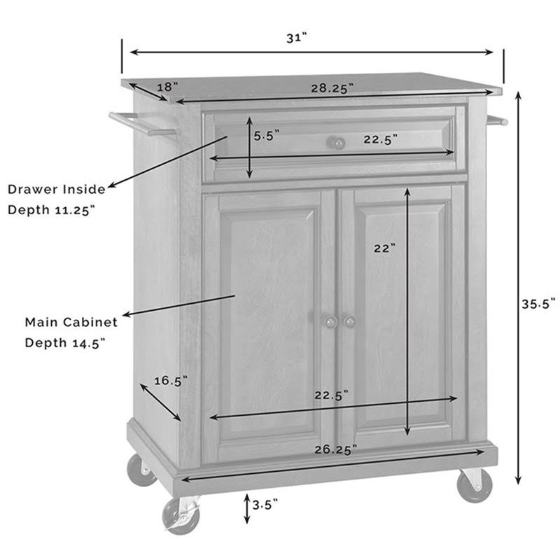 Solid Black Granite Top Portable Kitchen Cart G787269