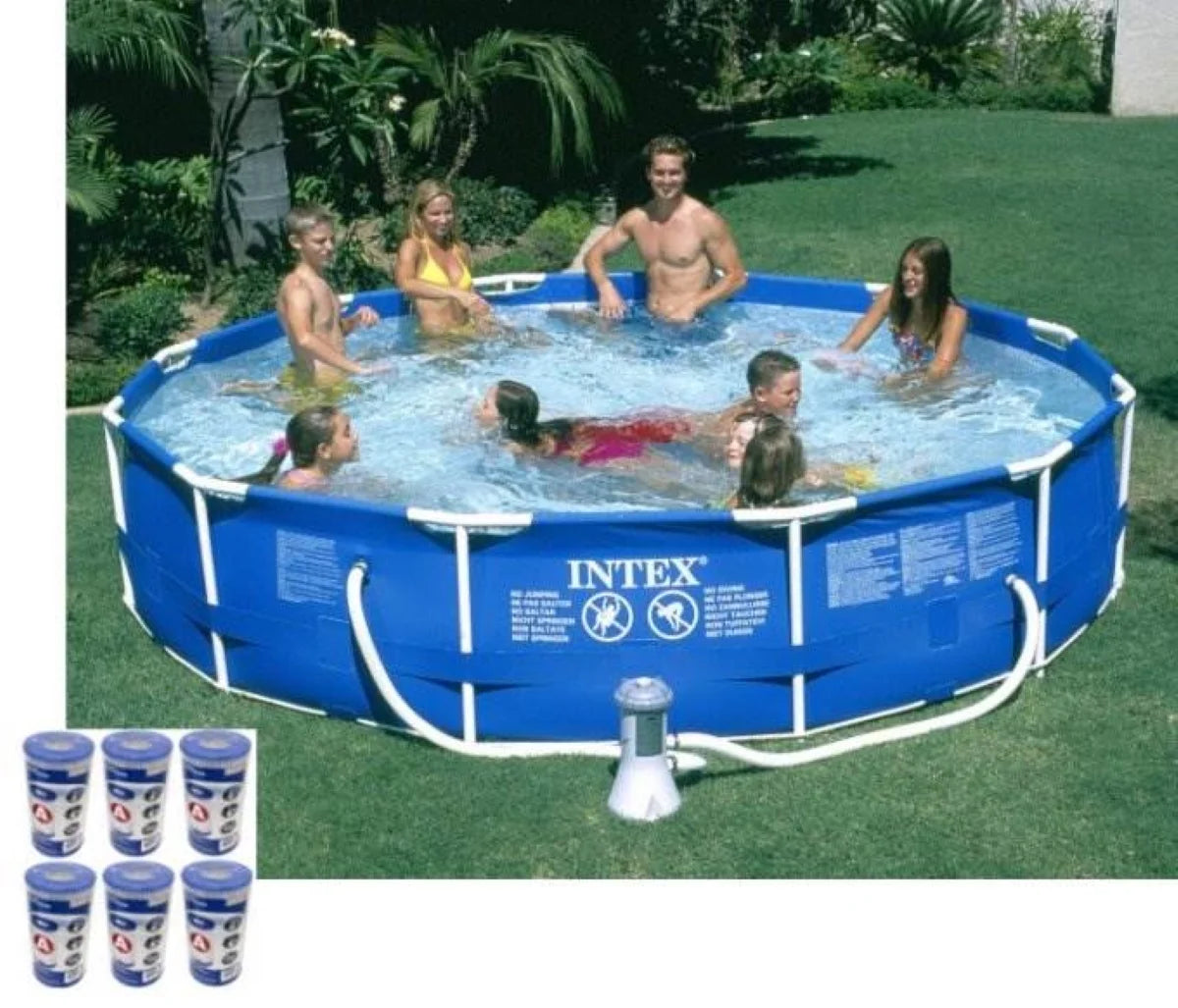 12ft x 30in Metal Frame Round Swimming Pool Set with Pump & Filters X85289