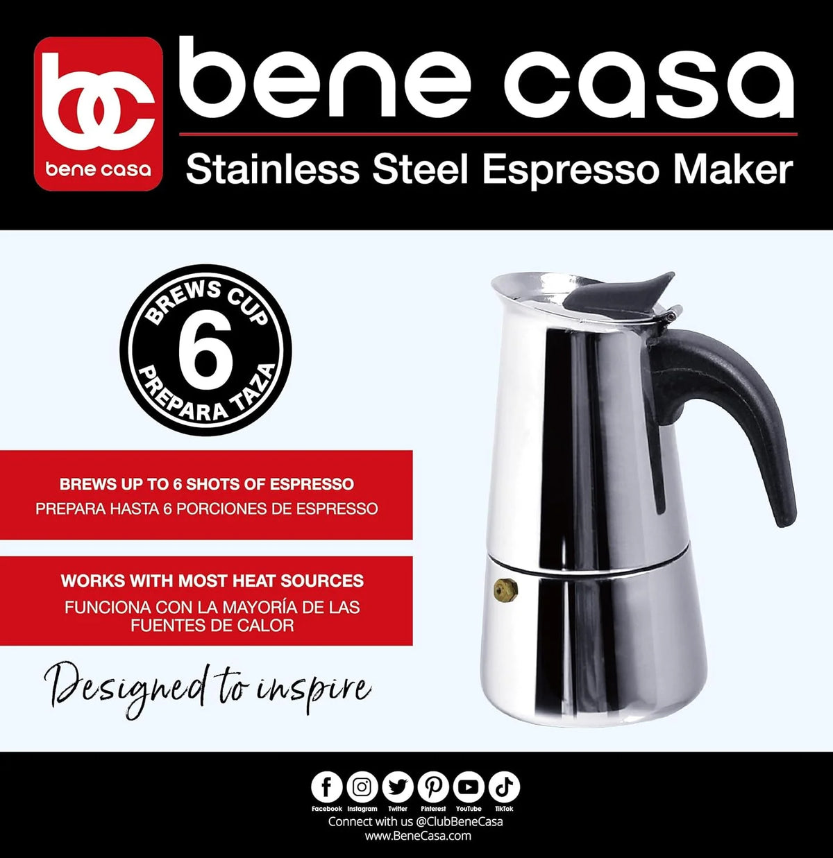 6-Cup Stovetop Espresso Maker with Black Handle A857866