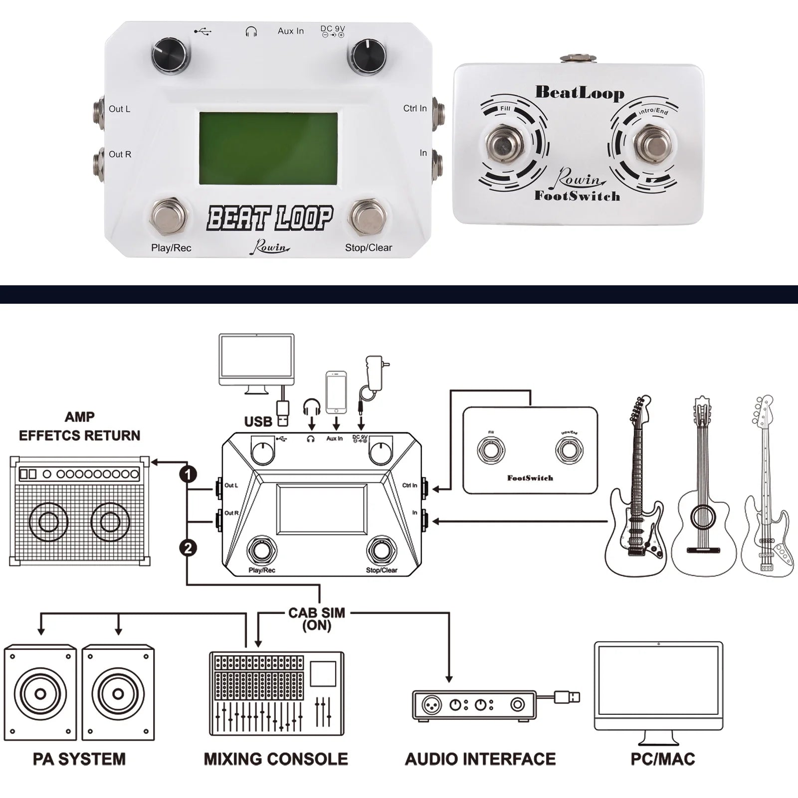 40 Drums LCD Display Looper Pedal with 3.5mm Audio Input C917