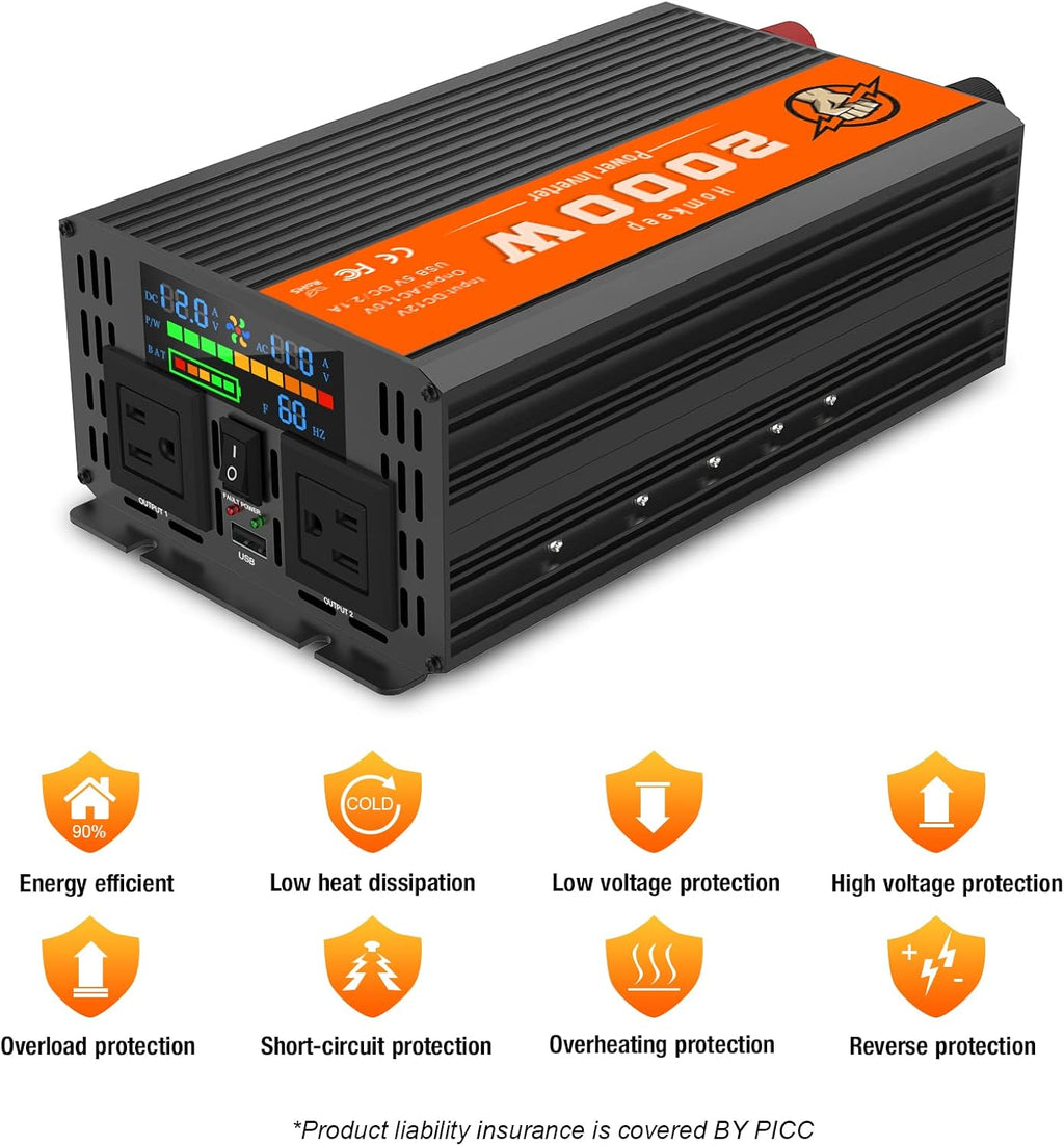 2000 Watts 12V to 110V Modified Sine Wave Power Inverter with Dual AC Outlets and USB Port B526991