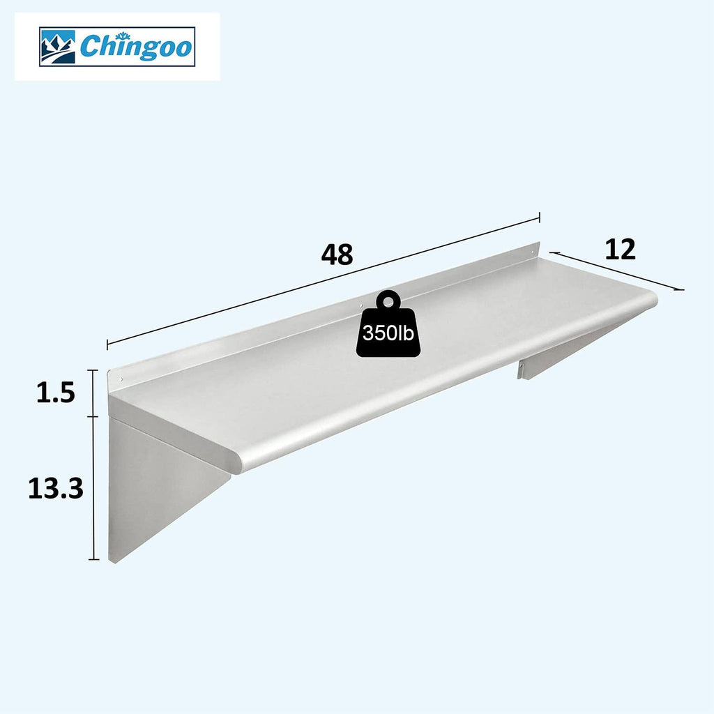 Stainless Steel Wall Mount Shelves, Set of 2, 48 x 12 Inch E588578