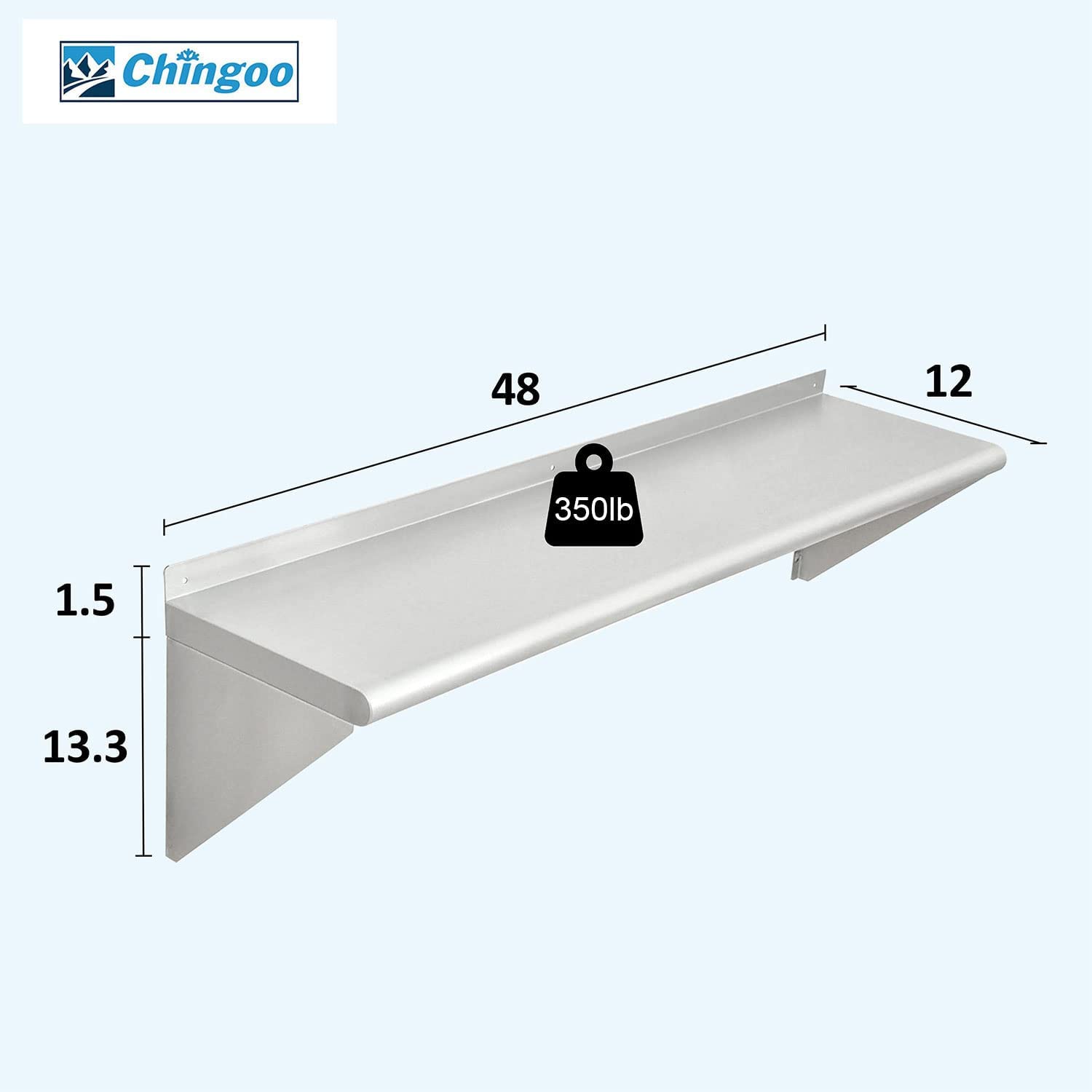 Stainless Steel Wall Mount Shelves, Set of 2, 48 x 12 Inch E588578