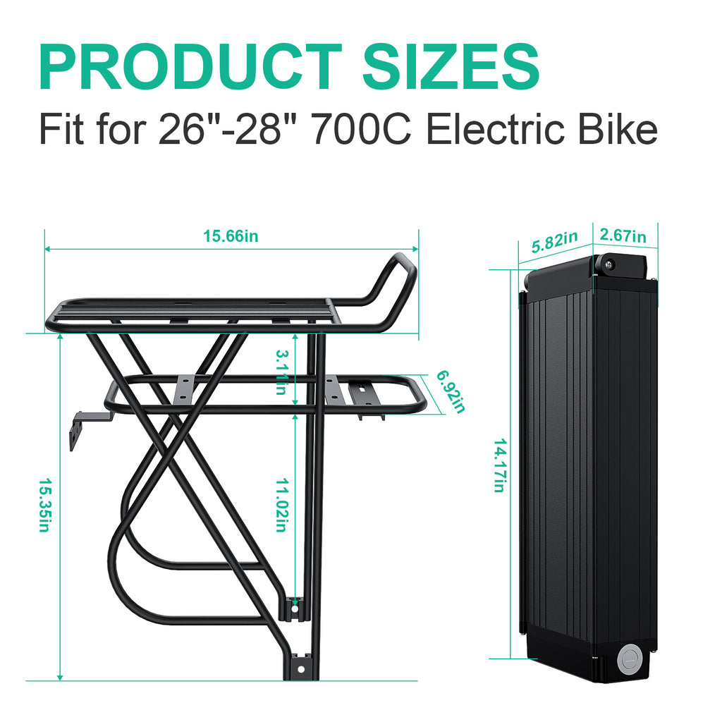 48V 18AH Rear Rack Ebike Battery for 250W-1000W Motors N772
