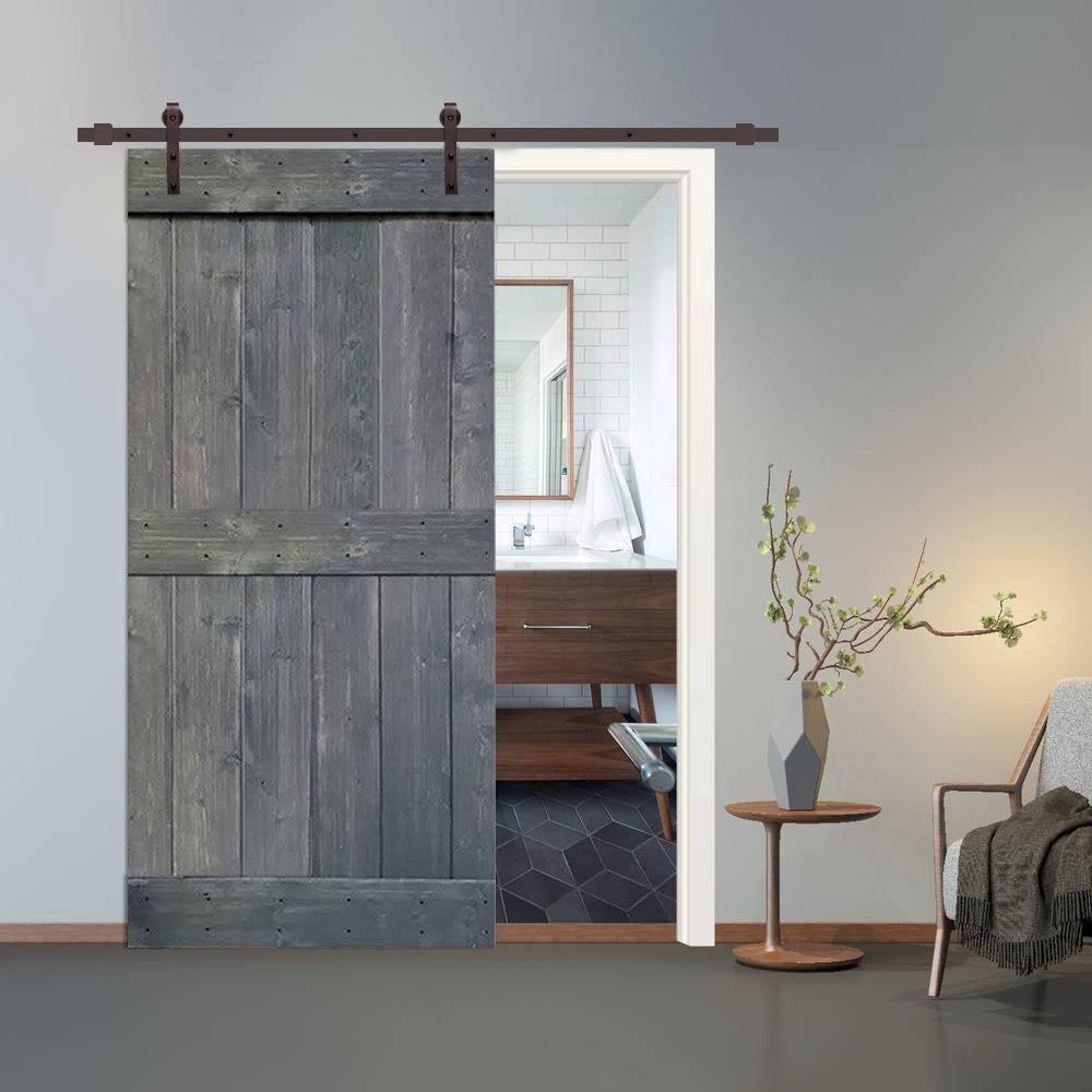 Gray Stained 2 Panel Barn Door with Sliding Hardware X8102
