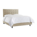 Beige Queen Button Bed in Linen B8179