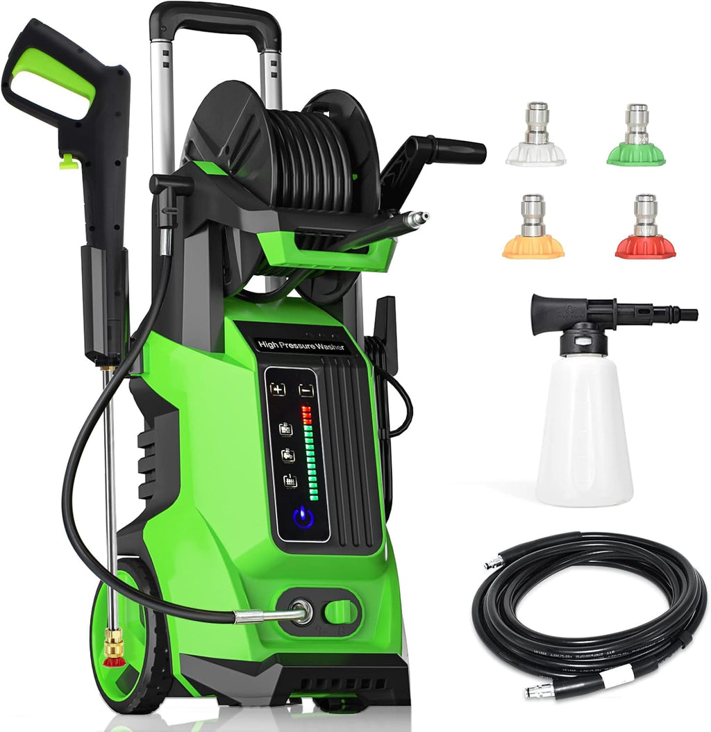 3800 PSI 2.8 GPM Electric Pressure Washer with 4 Nozzles and Foam Cannon Hose Reel I3488