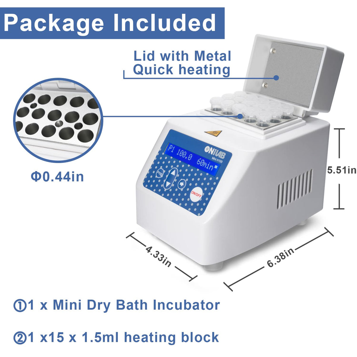 Mini Dry Bath Incubator with Aluminium Heating Block, LCD Display, Timer Control K117754