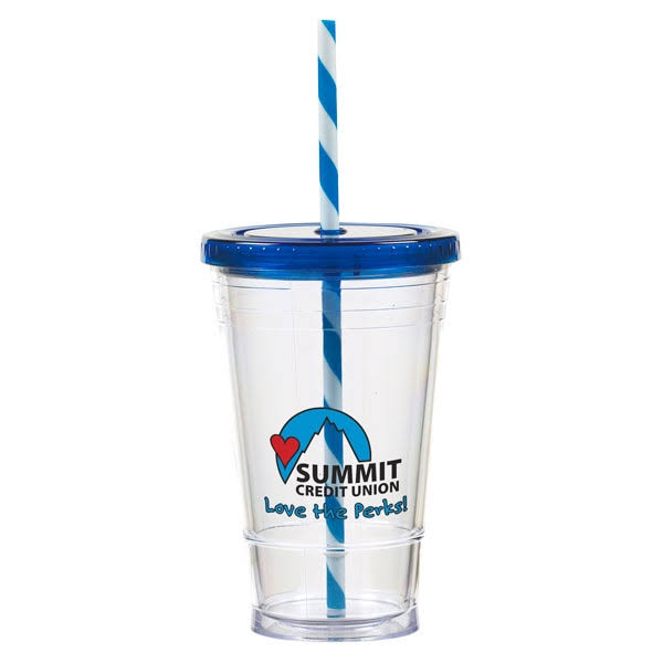 16 oz Double Wall Tumbler with Striped Straw D353
