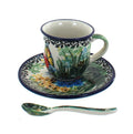Blue Fleur Espresso Cup & Saucer with Spoon W822