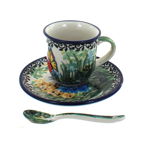 Blue Fleur Espresso Cup & Saucer with Spoon W822