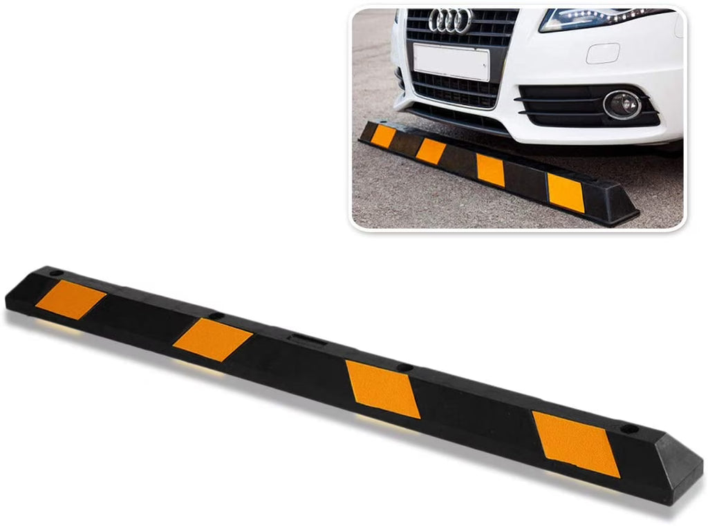 Rubber Parking Curb 72" Black Striped Wheel Stopper with Yellow Reflective Tape E2549
