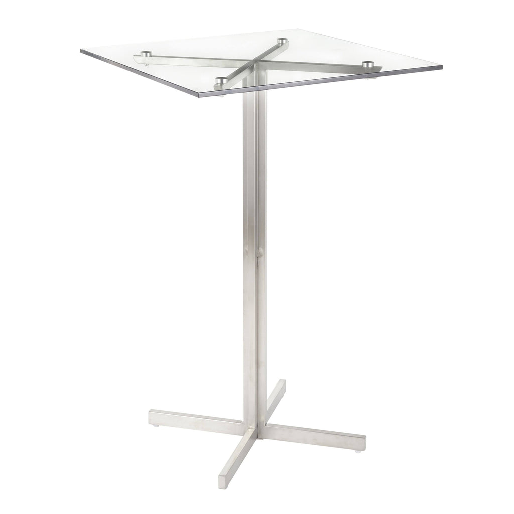 Square Bar Table Stainless Steel Clear Glass Top B75583