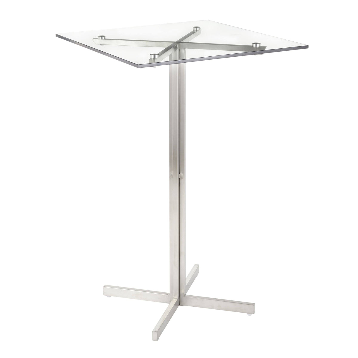 Square Bar Table Stainless Steel Clear Glass Top B75583