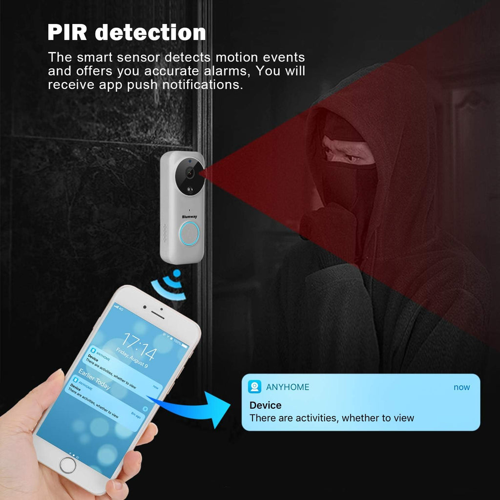 Video Doorbell Camera Wireless WIFI with Motion Detector, 1080P, 2-Way Audio, Night Vision, 4 Rechargeable Battery A137