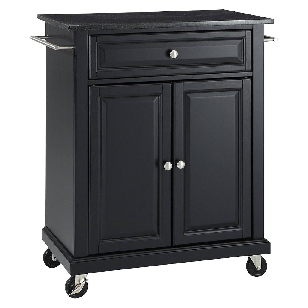 Solid Black Granite Top Portable Kitchen Cart G787269