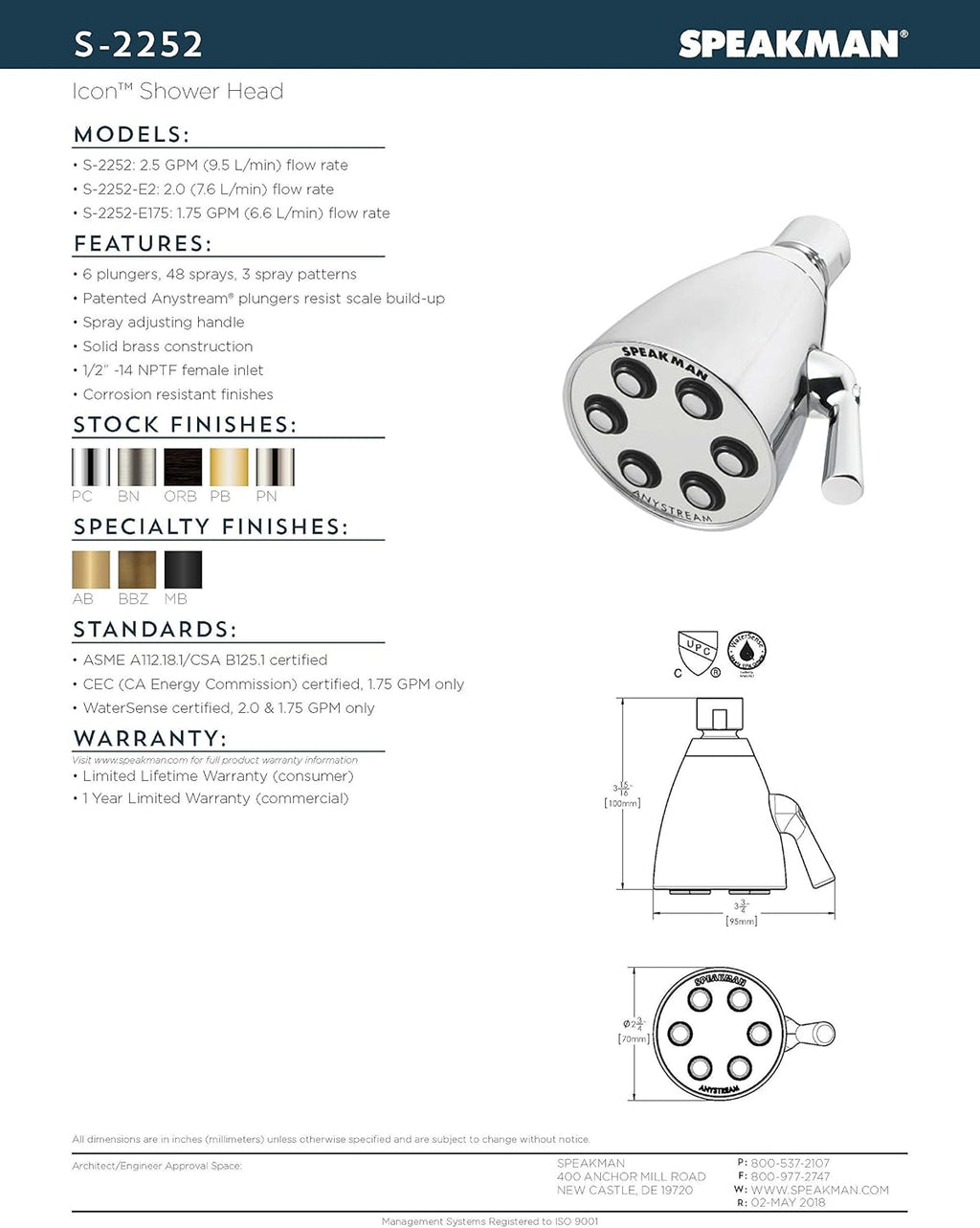 Polished Nickel Adjustable Shower Head I876044