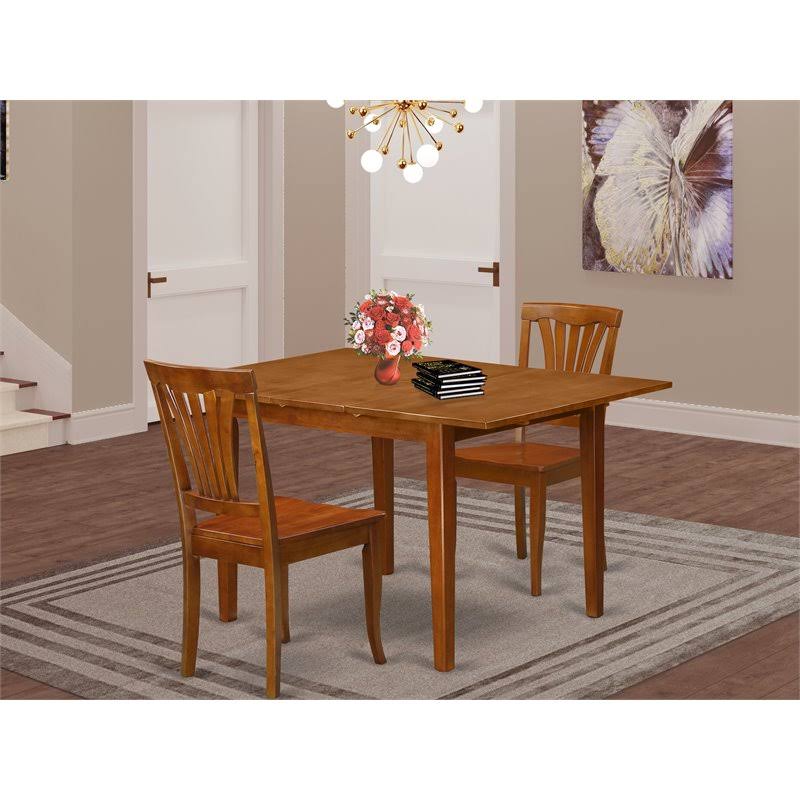 3 PC Kitchen Table with Leaf and 2 Wood Chairs in Saddle Brown Q359