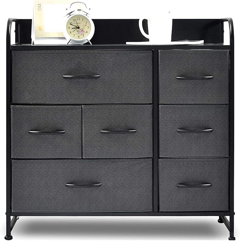 Black 7 Drawer Fabric Dresser with Wood Top P718014