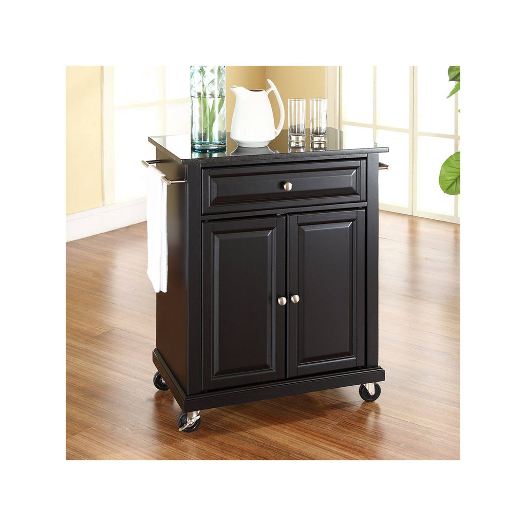 Solid Black Granite Top Portable Kitchen Cart G787269