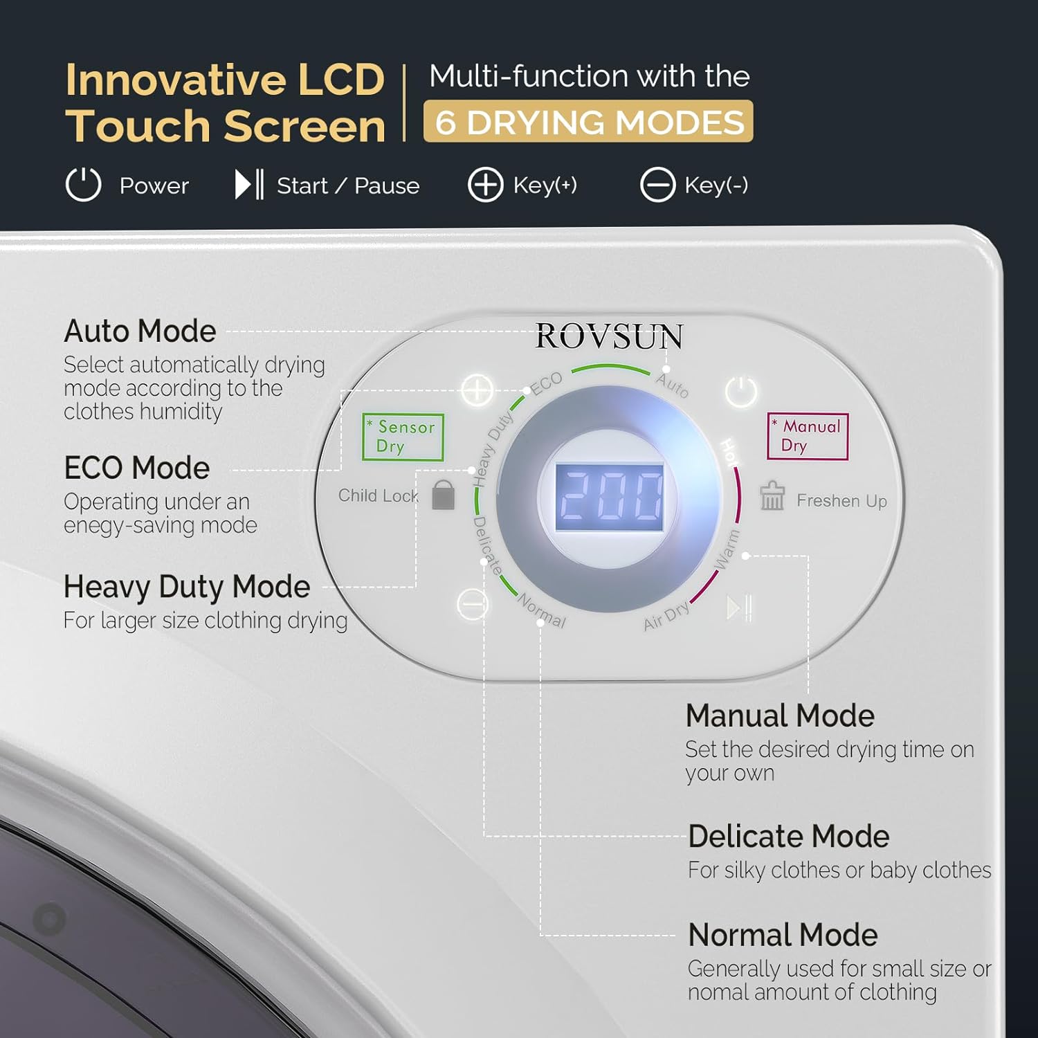 Compact Front Load Laundry Dryer with LCD Control Panel X99996