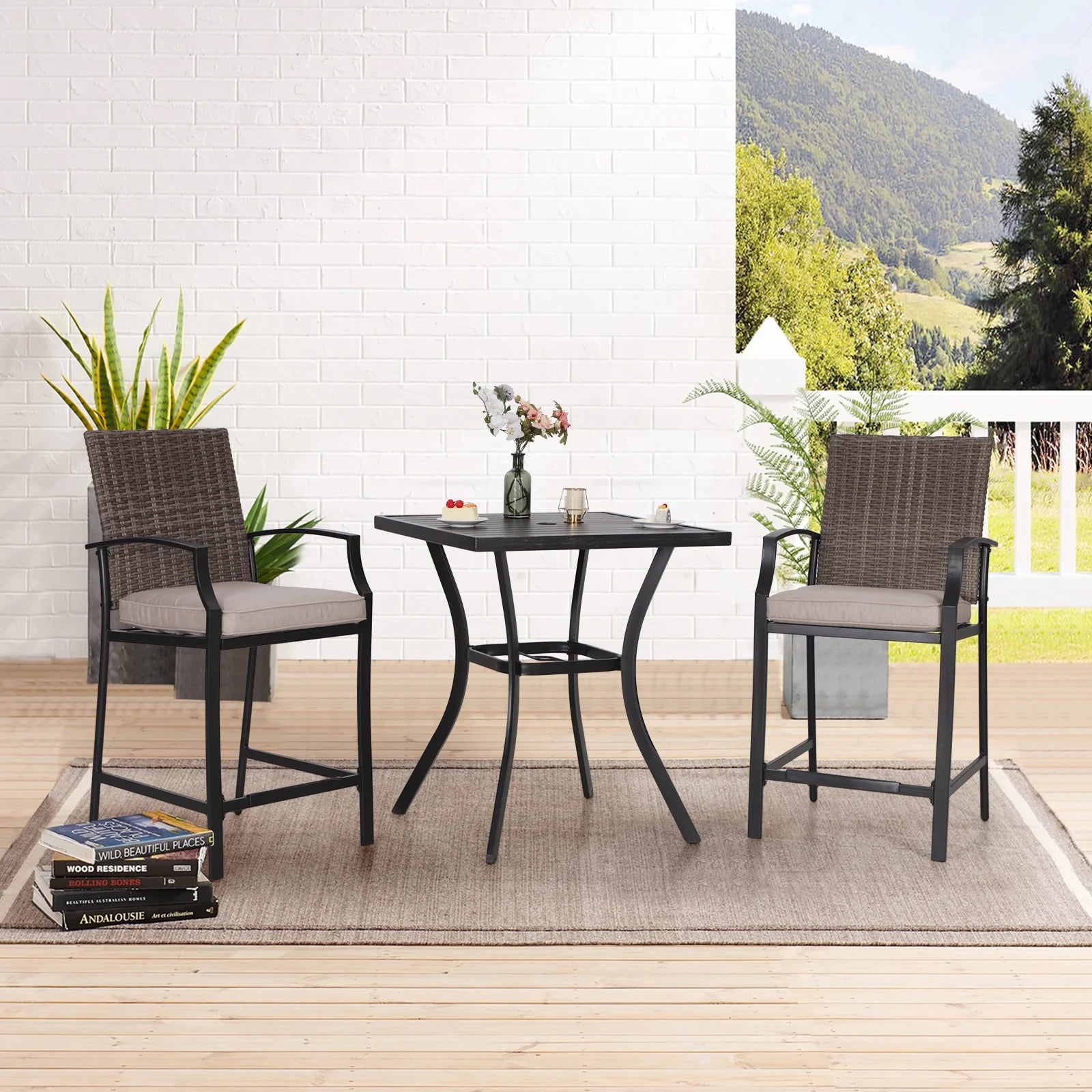 3 Pcs Patio Wicker Bistro Set Bar Table Stool I482