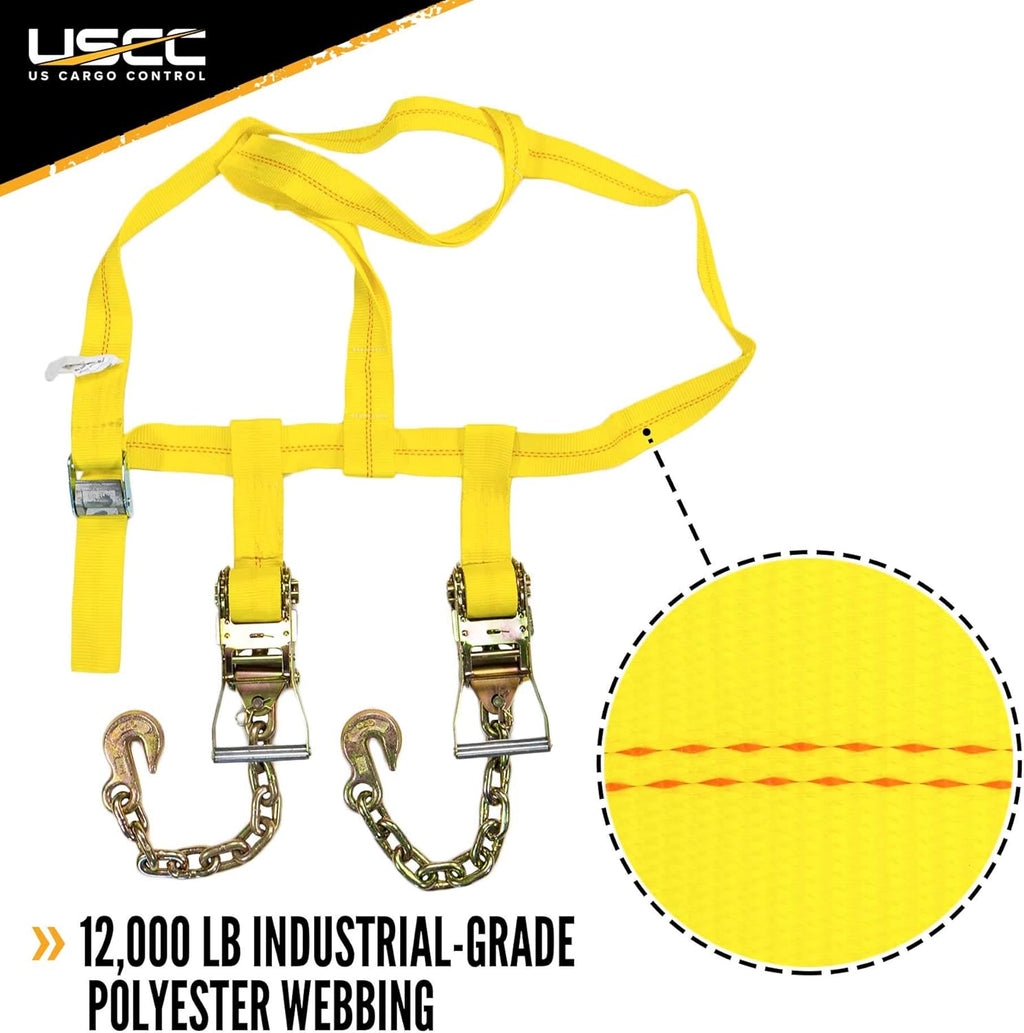 Side Mount Wheel Net with Cam Buckle, Two Ratchets and Chain Extensions, Polyester Webbing I2010