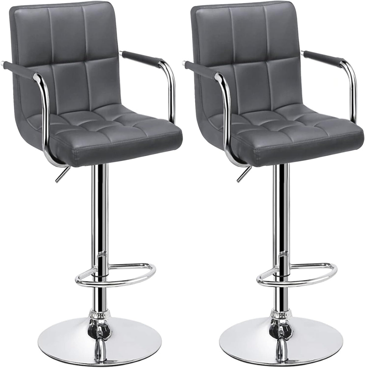 White Bar Stools Set of 2 with Arms Swivel Counter Height Adjustable Bar Stool with Back Z3722